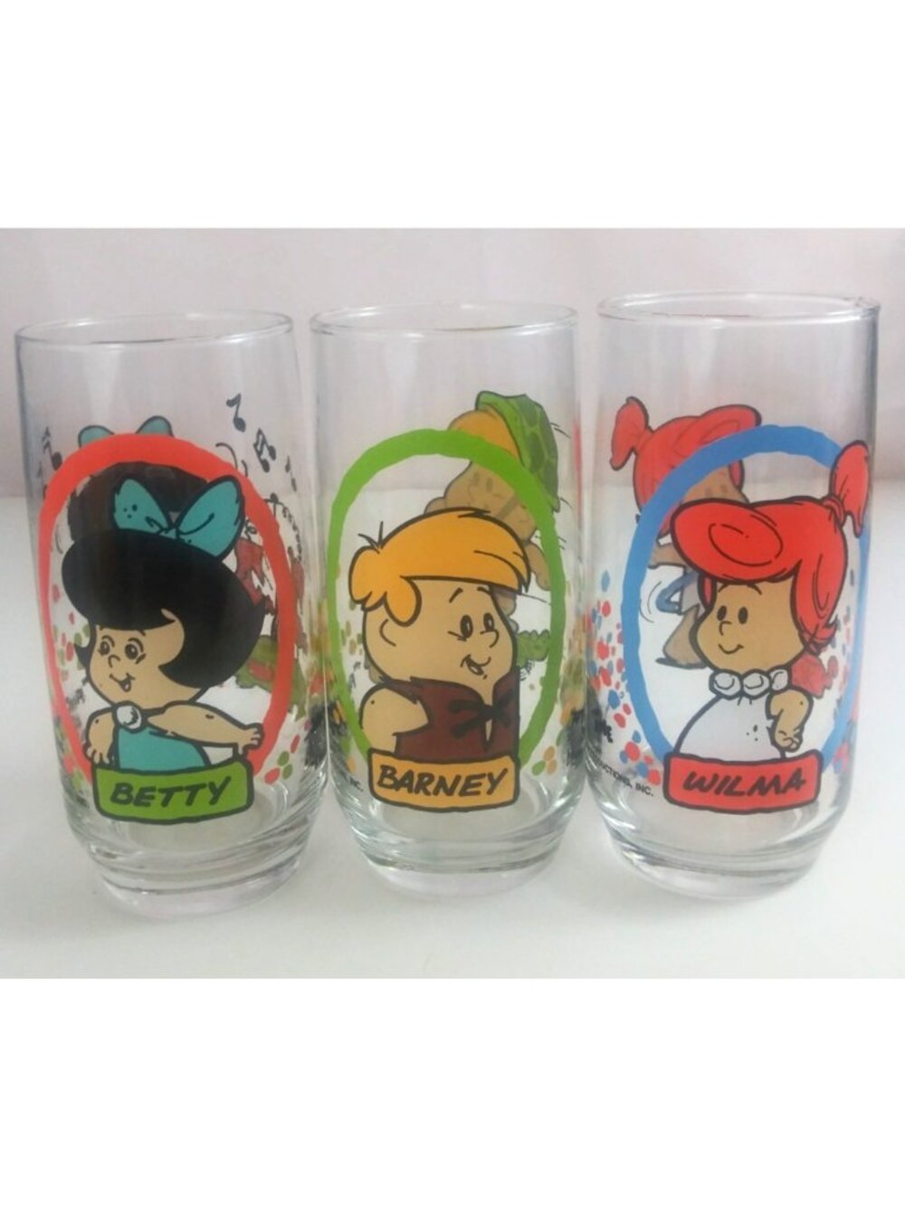 Vintage 1986 Set Of 3 The Flintstones Kids Pizza Hut Drinking Glasses